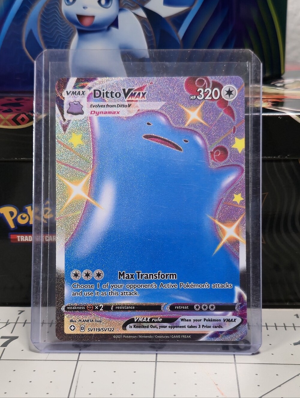 Pokemon Ditto VMAX Holographic Blue & Purple Trading Card